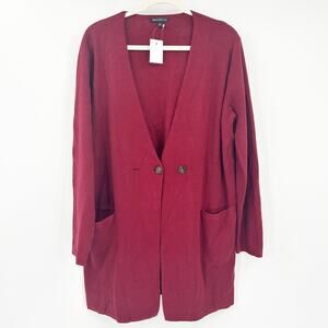 NWT J. Crew Mercantile Womens Collarless Sweater Blazer Cardigan Size L Burgundy